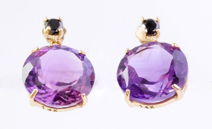 No Reserve Price - Earrings - 14 kt. Yellow gold Amethyst - Diamond 