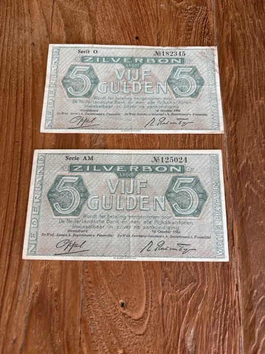 Nederland. - 2 x 5 Gulden 1944 - Pick 63  (Zonder Minimumprijs)