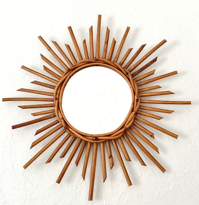 Miroir Soleil Ø 46 cm - Oglindă  - Oglinda de soare vintage din bambus, design din anii 60