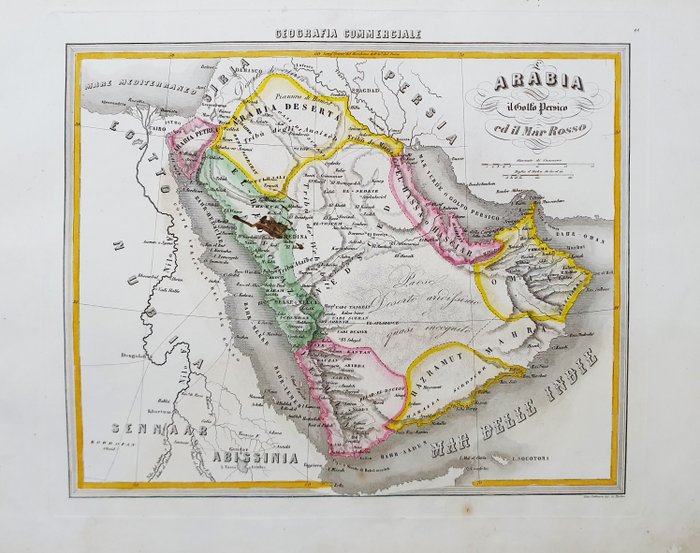Asien, Landkarte - Naher Osten / Saudi-Arabien / Jemen / Kleinasien / Katar / Doha / Persischer Golf; F. C. Marmocchi - Arabia, il Golfo Persico ed il Mar Rosso - 1821-1850
