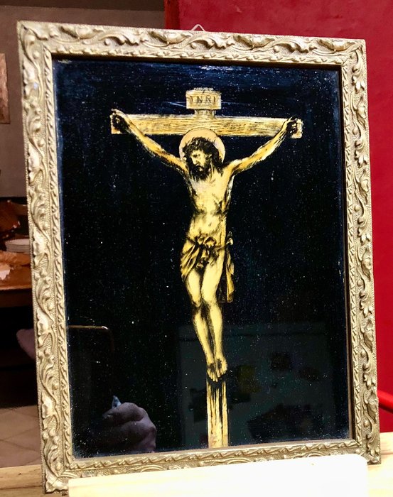 Objetos religiosos y espirituales - Marco fosforescente - Crucifixión (1) - Arte óptico - Madera, Vidrio - 1900-1910, 1910-1920