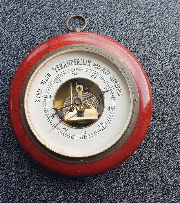Belgisch binnenvaartschip - Barometer (1) - Glas, Holz, Kirsche, Kupfer