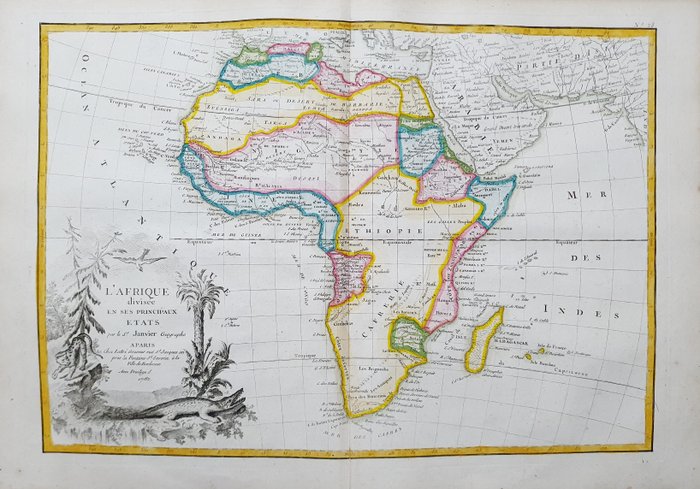 Afrika, Landkarte - Madagaskar / Kapstadt / Senegal / Togo / Kongo / Äthiopien; G. Rizzi Zannoni / Janvier / Lattre - L'Afrique divisee en ses Principaux Etats - 1761-1780