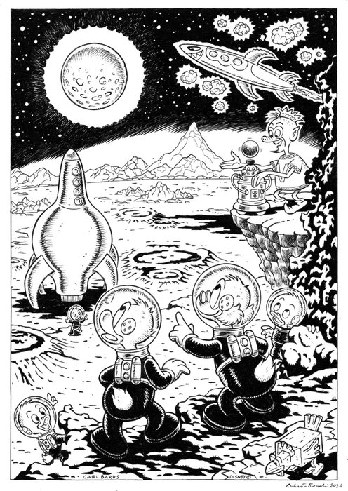 Roberto Ronchi - 1 Original page - Donald Duck, Uncle Scrooge, Huey, Dewey, Louie - "Gold in Space" - Inspired by a Carl Barks Story - 2024