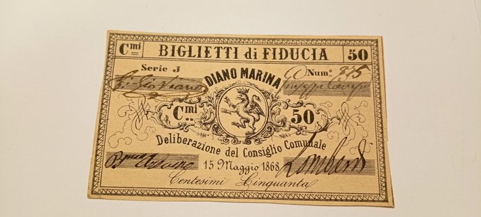 Italy. - 50 centesimi di Lire 15/05/1868 Comune di Diano Marina - Gav. Boa. 06.0628.2