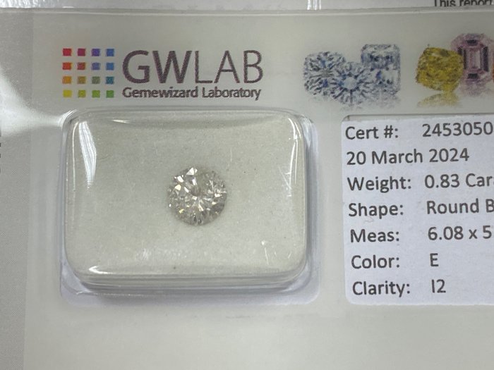 1 pcs 钻石 - 0.83 ct - 圆形 - E - I2 内含二级, No reserve price