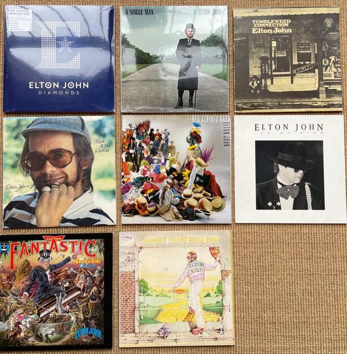 Elton John - Diamonds - Reg strikes back - Rock of the westies -  Yellow brick road - Fantastic - Ice on fire - - Flere titler - LP-albummer (flere elementer) - 1973