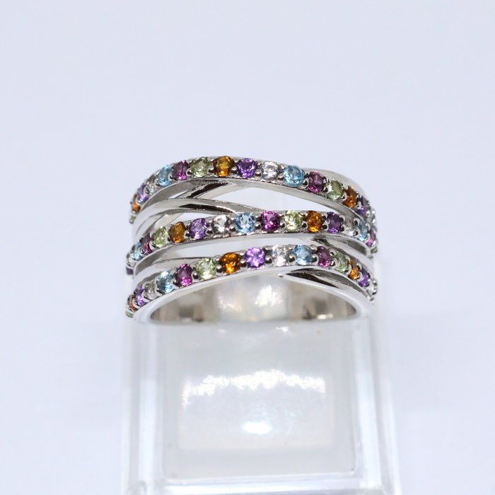 Ohne Mindestpreis - Ring Silber, Größe 18,5 mm, 50 Div-Edelsteine -  1.00 tw. Gemischte Edelsteine 