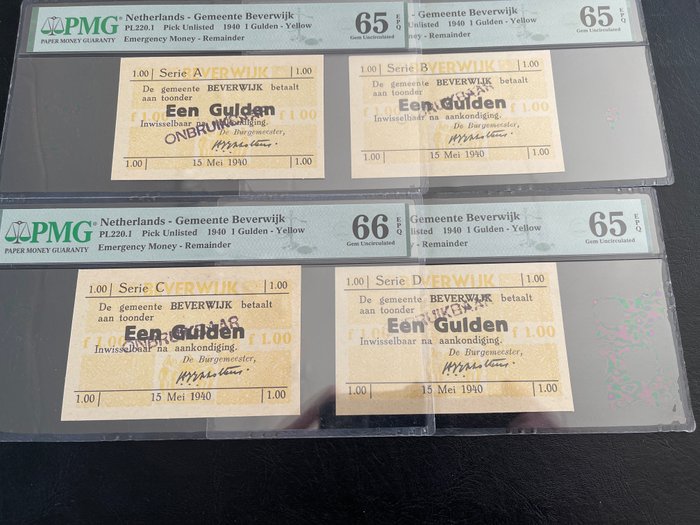 Nederländerna. - 4 x 1 Gulden 1940 - PL-220.1  - Gemeente Beverwijk  (Utan reservationspris)