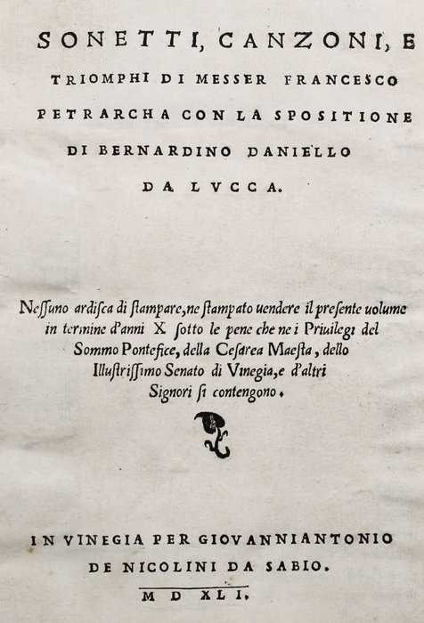 Petrarca - Sonetti, Canzoni, e Triomphi di messer Francesco Petrarcha - 1541