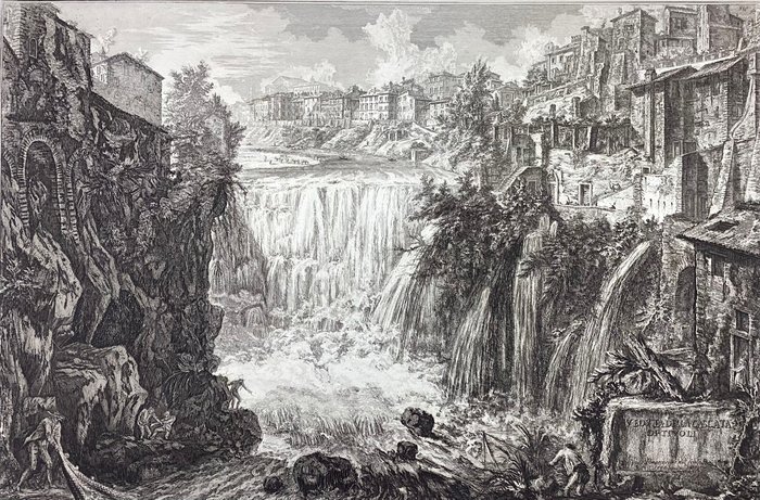 Giovanni Battista Piranesi (1720-1778) - Veduta della cascata di Tivoli - Lastra grande
