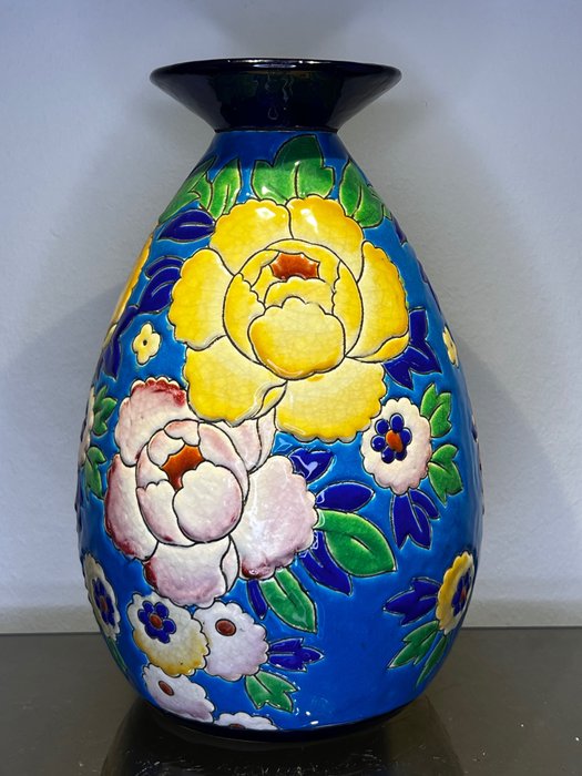 Keramis Boch, Boch Frères, Keramis Charles Catteau - Vase -  Eiförmige Vase mit flachem Hals  - Steingut