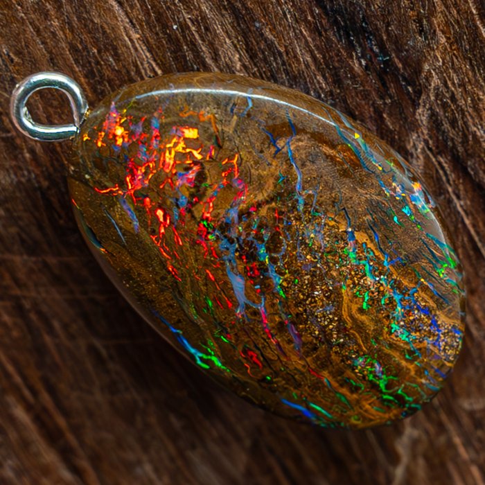 Natural Intense Boulder Opal Polished Pendat, Untreated 17.35 ct- 3.47 g