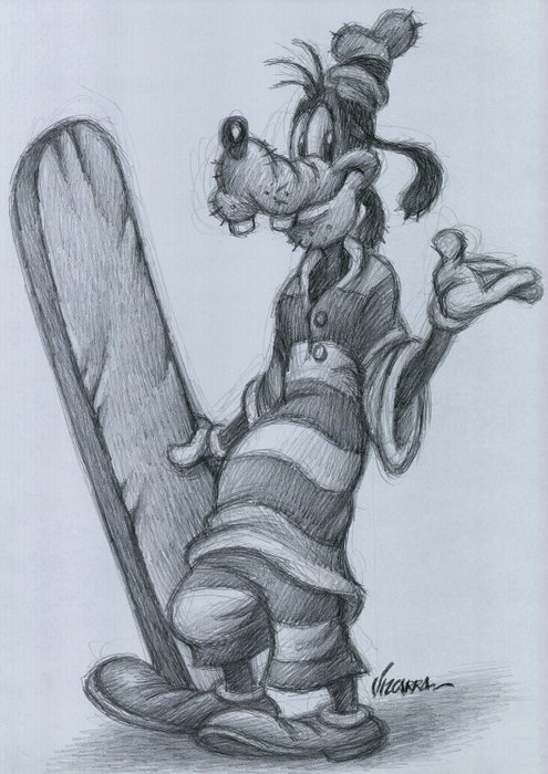 Joan Vizcarra - Goofy - Hawaiian Holiday Surfing - Original Drawing - Pencil Art