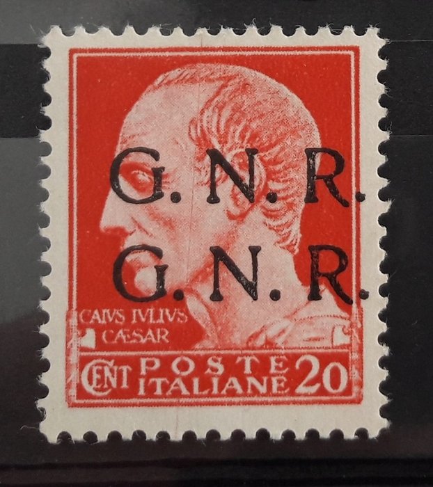 Italia - G.N.R.  - 1943 - Guardia Nazionale Repubblicana, 20 cent. MNH** Doppia soprastampa - Sassone N. 473b
