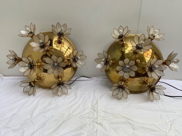 S.A. Boulanger - 吊燈 (2) - 蓮花 - 珍珠母, 黃銅