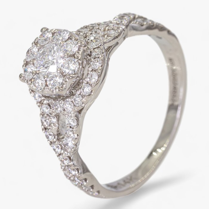 Ring - 14 kt Weißgold, 1,05 ct Diamanten – 0,25 ct Mitteldiamant – IGI-zertifiziert Diamant  (Natürlich) 