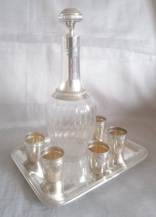 Marc Planche - Liquor set (7) - .950 silver, Crystal, Vermeil