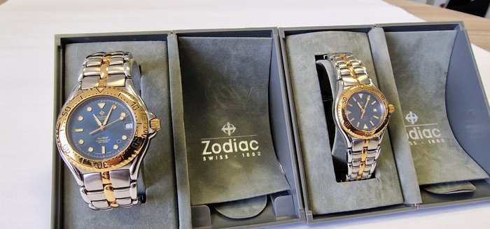 Zodiac - Sea Wolf Blue Dot -Male and Female pair - 200 m Water Resist - 506.55.47 and 508.51.41 - Homem - 1990-1999