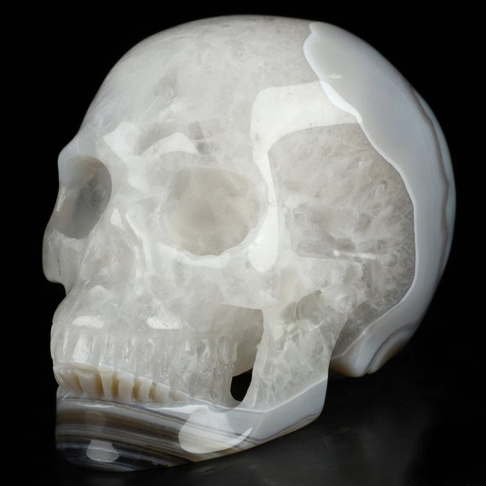 672 克 10.00 x 8.00 公分 博物館作品 AA 瑪瑙瑪瑙巴西巫毒頭骨 自信、和諧、清晰、正能量、平靜、內在- 530 g
