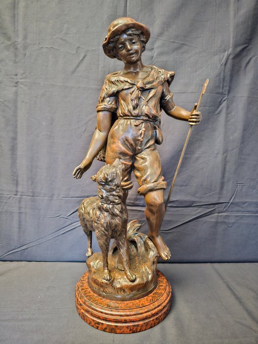L & F Moreau - 雕塑, Le berger - 49 cm - 木, 粗锌