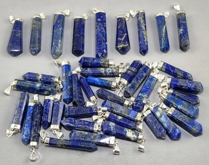 Φυσική πέτρα Lapis Lazuli Μενταγιόν με ασήμι - Ύψος: 52 mm - Πλάτος: 10 mm- 221 g - (40)