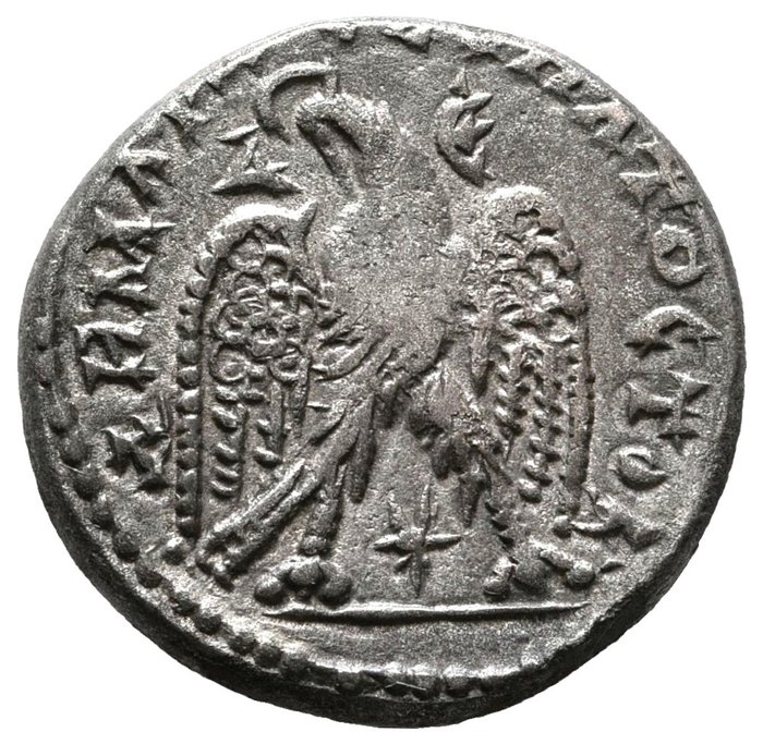Syyria, Seleucis & Pieria Antioch. Kaiser Elagabalus Reg.218-222 n.Chr.. AR-Billon-Tetradrachme Adler Frontal, Kop n. links 25mm/11,60 g.  (Ei pohjahintaa)