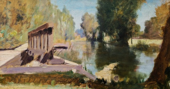 Jules-Charles Aviat (1844-1931) - zonnig rivier landschap