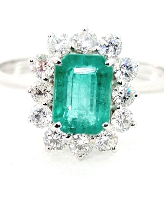 Ring - 18 kt. White gold Emerald - Diamond