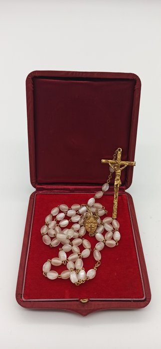 Rosenkranz - Geschenk von Papst (Heiliger) Johannes Paul II. aus einer Privataudienz, Samen in Glaspaste - 1979
