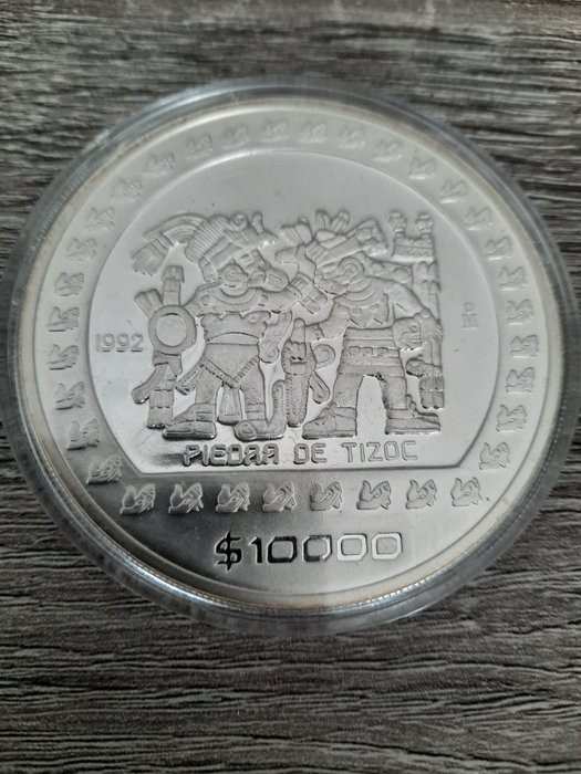 Meksiko. 1 x 10.000 Pesos 1992 "Piedra de Tisoc", 5 Oz (.999) Proof 1992