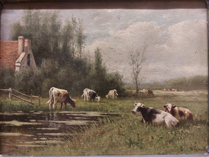Willem Frederik Hulk (1852-1906) - Landschap met koeien