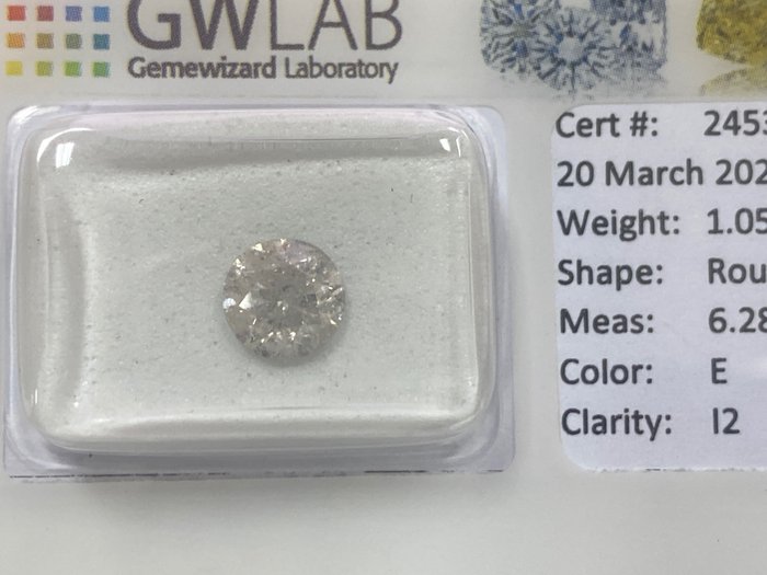 1 pcs Diamanten - 1.05 ct - Rund - E - I2, No reserve price