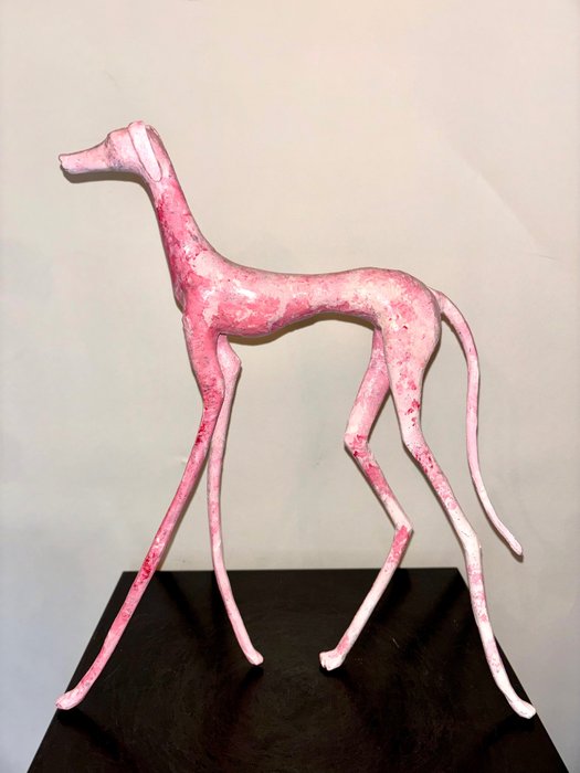 Abdoulaye Derme - Γλυπτό, Chien Lévrier - 35 cm - Cold painted bronze