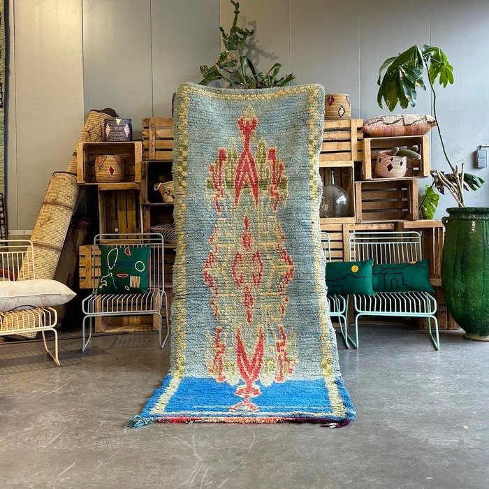 傳統 Boucherouite 摩洛哥柏柏爾復古棉地毯 - 小地毯 - 265 cm - 105 cm