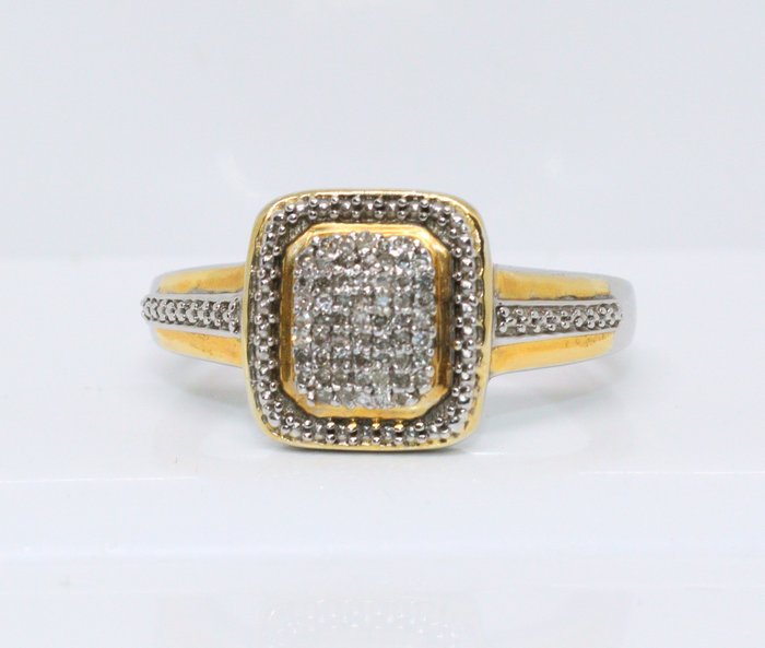 没有保留价 - 戒指 银, 尺寸 16.3 毫米，60 颗钻石 -  0.15 tw. 钻石  (天然) 