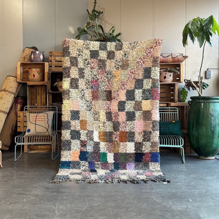 传统 Boucherouite 摩洛哥柏柏尔复古棉地毯 - 小地毯 - 220 cm - 135 cm