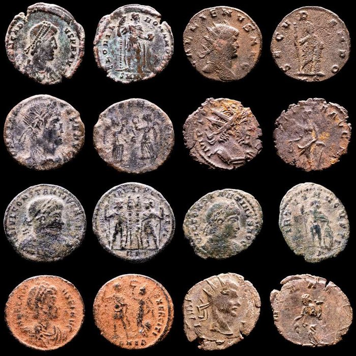 Impero romano. Lot comprising eight (8) AE coins:  Antoninianus, Follis, Maiorinas. Antoninianus, Follis, Maiorinas. Arcadius (2), Gallienus, Tetricus I, Constantius II (2), Constans & Claudius II  (Senza Prezzo di Riserva)