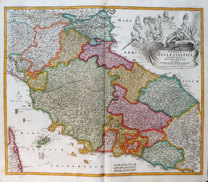 Ευρώπη, Χάρτης - Ιταλία / Ρώμη / Κεντρική Ιταλία / Τοσκάνη / Λάτσιο / Ούμπρια; Johann Baptist Homann - Status Ecclesiastici, Magnique Ducatus Florentini Nova Exhibitio - 1701-1720