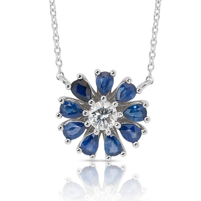 - 0.32 Total Carat Weight Diamonds - - Necklace - 14 kt. White gold -  1.72 tw. Diamond  (Natural) - Sapphire 