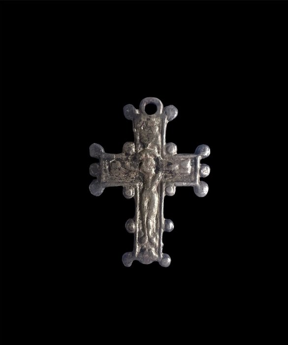 中世纪，十字军时代 银 吊坠 - 十字架 - 28 mm