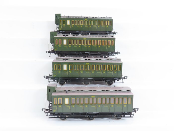 Fleischmann H0 - 6594/5693 - Carruagem de passageiros de modelismo ferroviário (4) - 4x carruagens de passageiros de 3 eixos, 3ª classe - SNCF