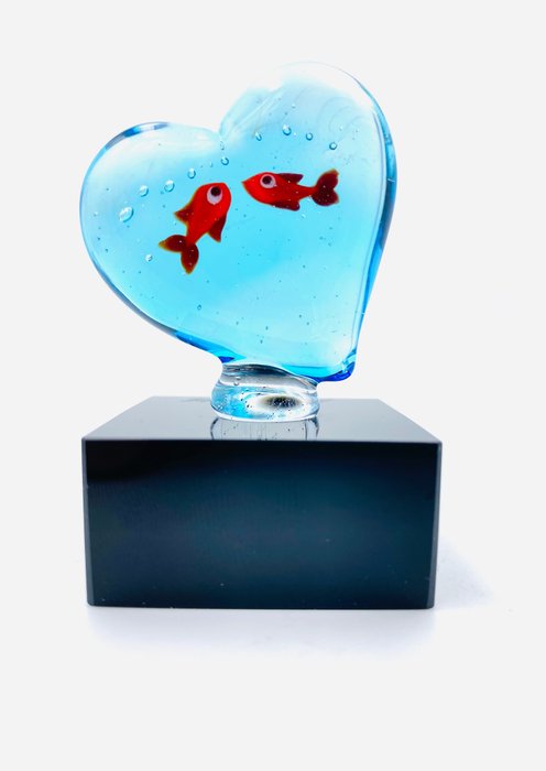 Guidotti - Sculpture, Cuore con pesci - 6.5 cm - Le verre de Murano - 2023