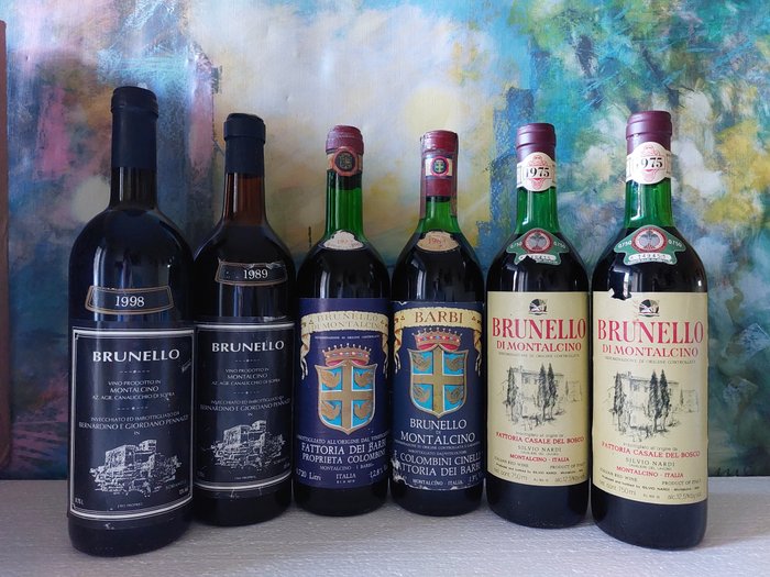 1977 x2, 1984 Barbi, 1975 x2 Casal del Bosco & 1989, 1998 Canalicchio di Sopra - Brunello di Montalcino - 6 Bottiglie (0,75 L)