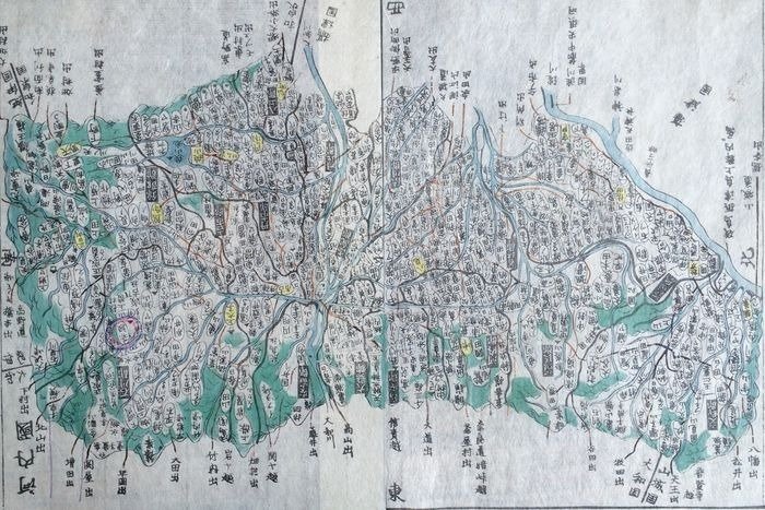 Asien, Landkarte - Karte von Kawachi (河内国, Kawachi no kuni); Ino Tadataka / Motonobu Aoo / Toshiro Eirakuua - Taken from Kokugun Zenzu / Atlas of Japan (De luxe version) - 1821-1850