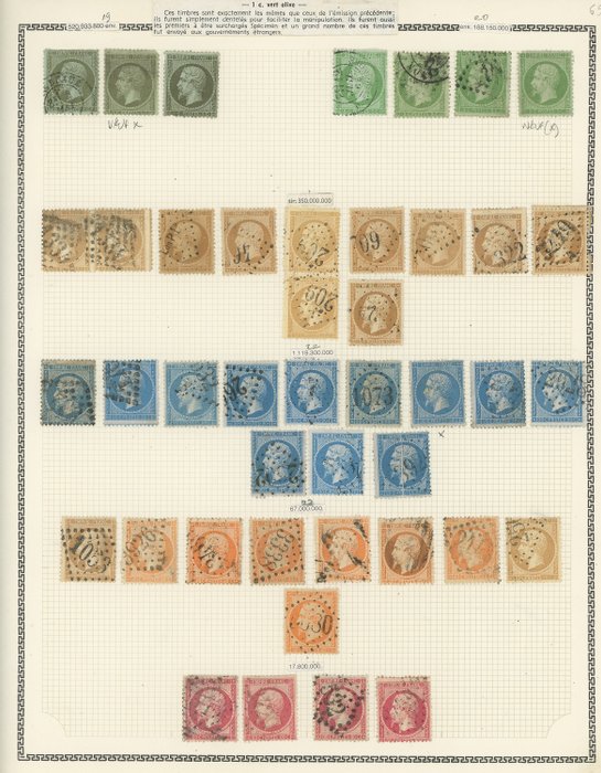 Franța  - EVALUAREA +3000 - Set napoleoni clasici zimțați cu duble pentru nuanțe, n°33, n°34 nou x - Yvert entre les n°19 et 35