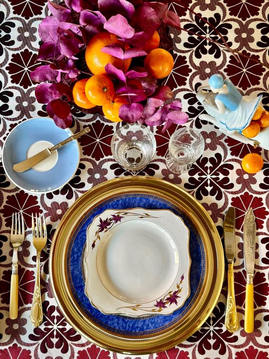 栗色幾何提花桌布，適用於大桌子。 - 桌布  - 270 cm - 180 cm