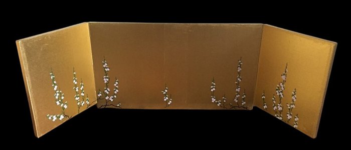 Αναδιπλούμενη οθόνη - Χαρτί, Ιαπωνική Vintage 金屏風 Χρυσή πτυσσόμενη οθόνη (132*40 cm) / Λουλούδι - Ιαπωνία  (χωρίς τιμή ασφαλείας)