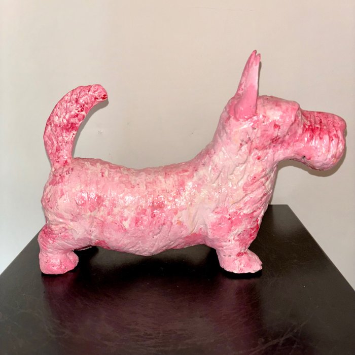 Abdoulaye Derme - Γλυπτό, Chien - 18 cm - Cold painted bronze