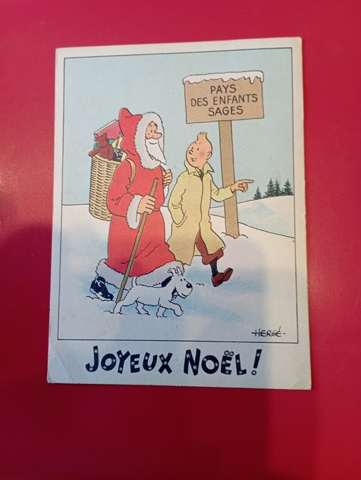 Tintin - Carte Neige 1942/1943 - «  Tintin  joyeux noël pays des enfants sages»